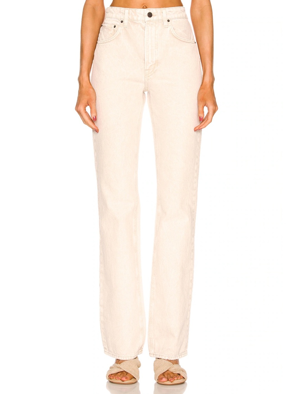 GRLFRND Melanie High Rise Bootcut Jeans in Ecru